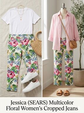 Jessica (SEARS) Multicolor Floral Women's Cropped Jeans